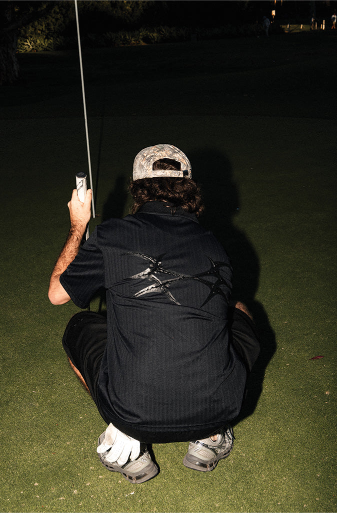 MIDIRON After Dark Jacquard golf polo in black-on-black