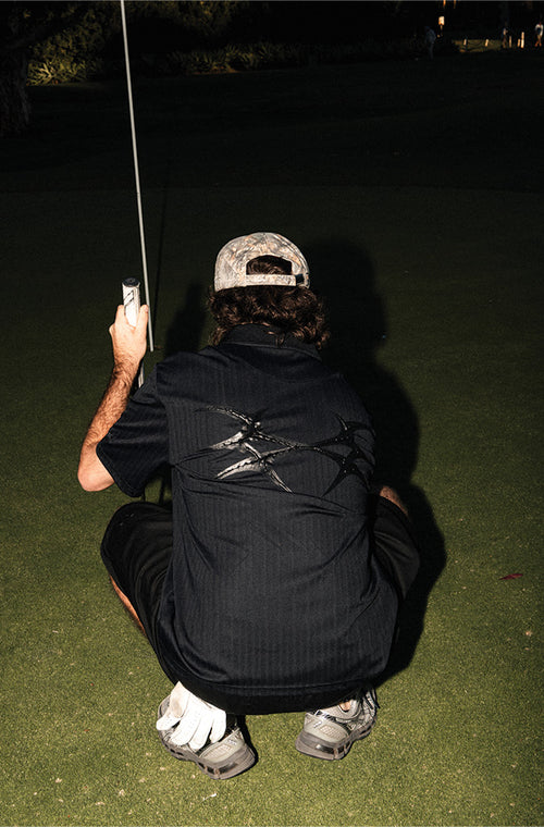 MIDIRON After Dark Jacquard golf polo in black-on-black